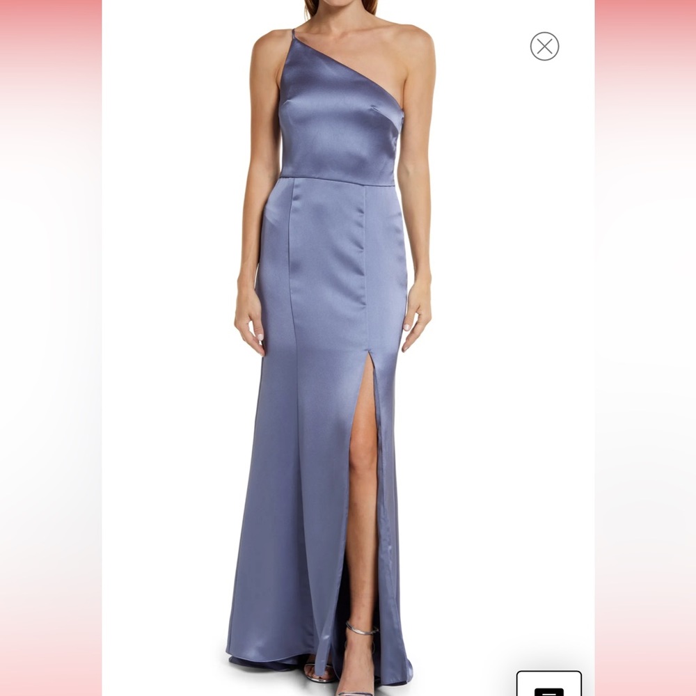 Amsale Kaia One-Shoulder Satin Gown in Slate
